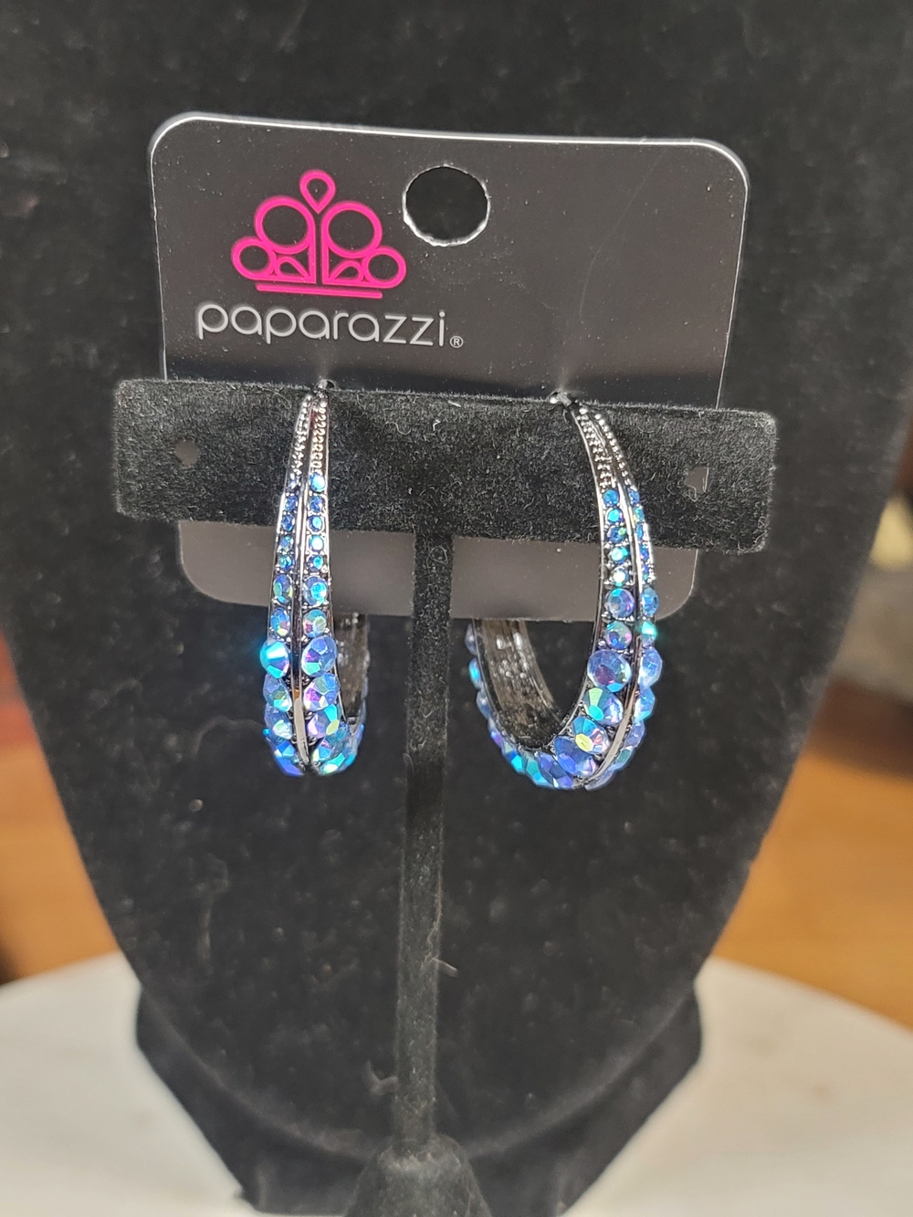 paparazzi Iridescent Blue Crystal Double-Row Hoop Earrings
